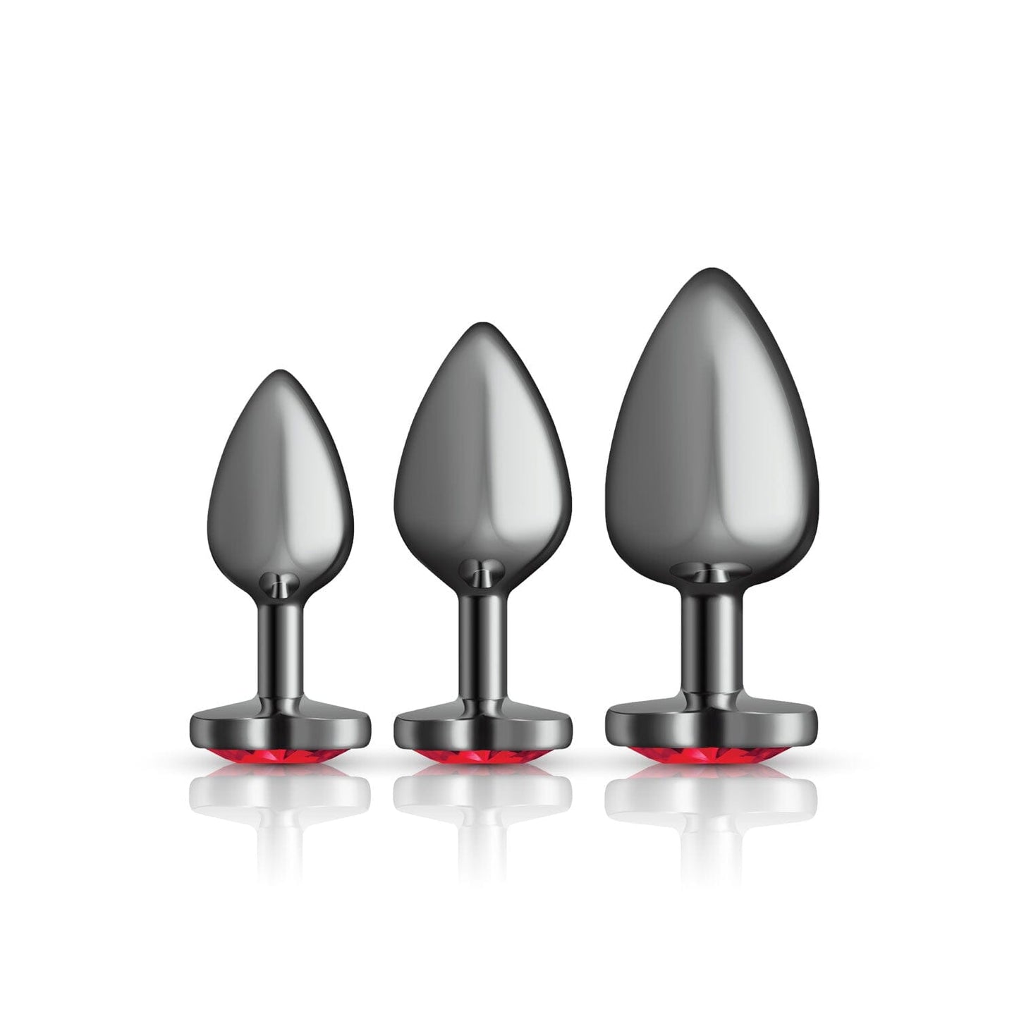 Cheeky Charms - Metal Butt Plug Gunmetal - Heart Dark Red - Anal Trainer Kit Anal Toys & Stimulators Viben