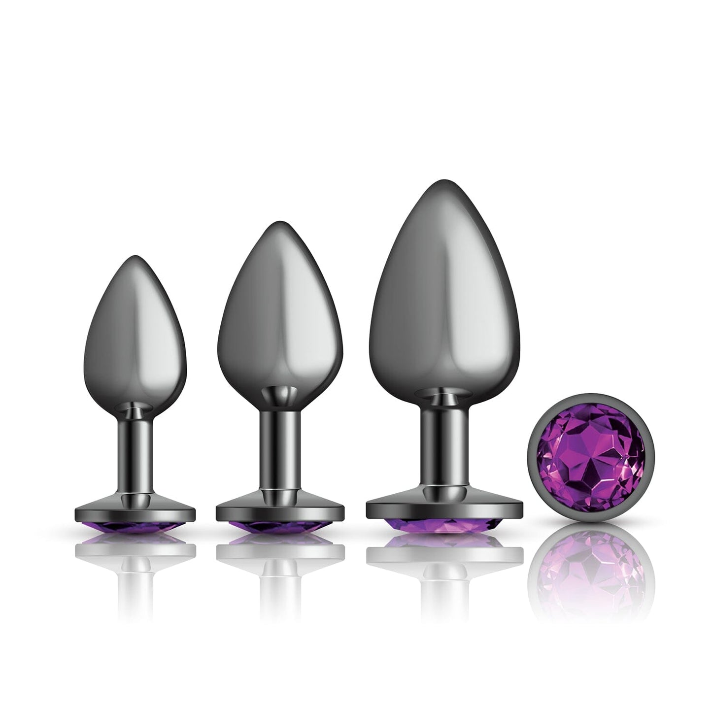 Cheeky Charms - Metal Butt Plug Gunmetal - Round - Deep Purple - Anal Trainer Kit Anal Toys & Stimulators Viben