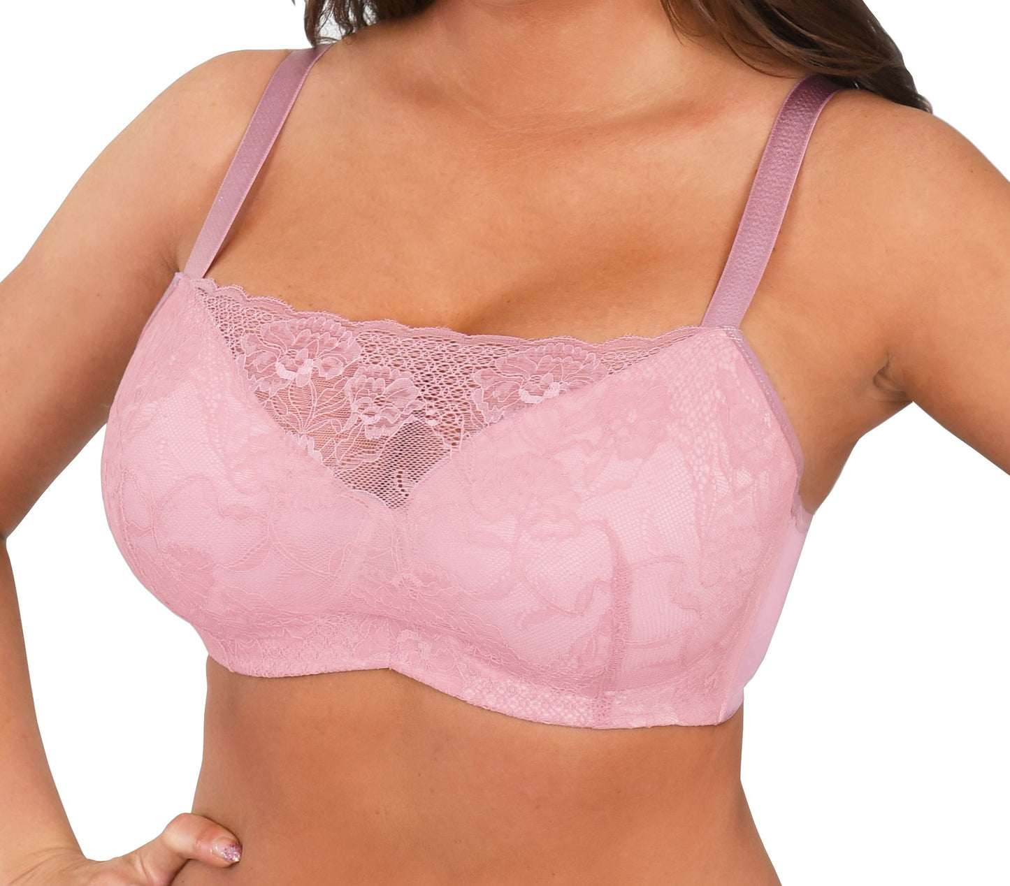 WIRED MOLDED CUP BRA WITH A LACE BANDEAU FRONT Bra Honey B Pink 36C