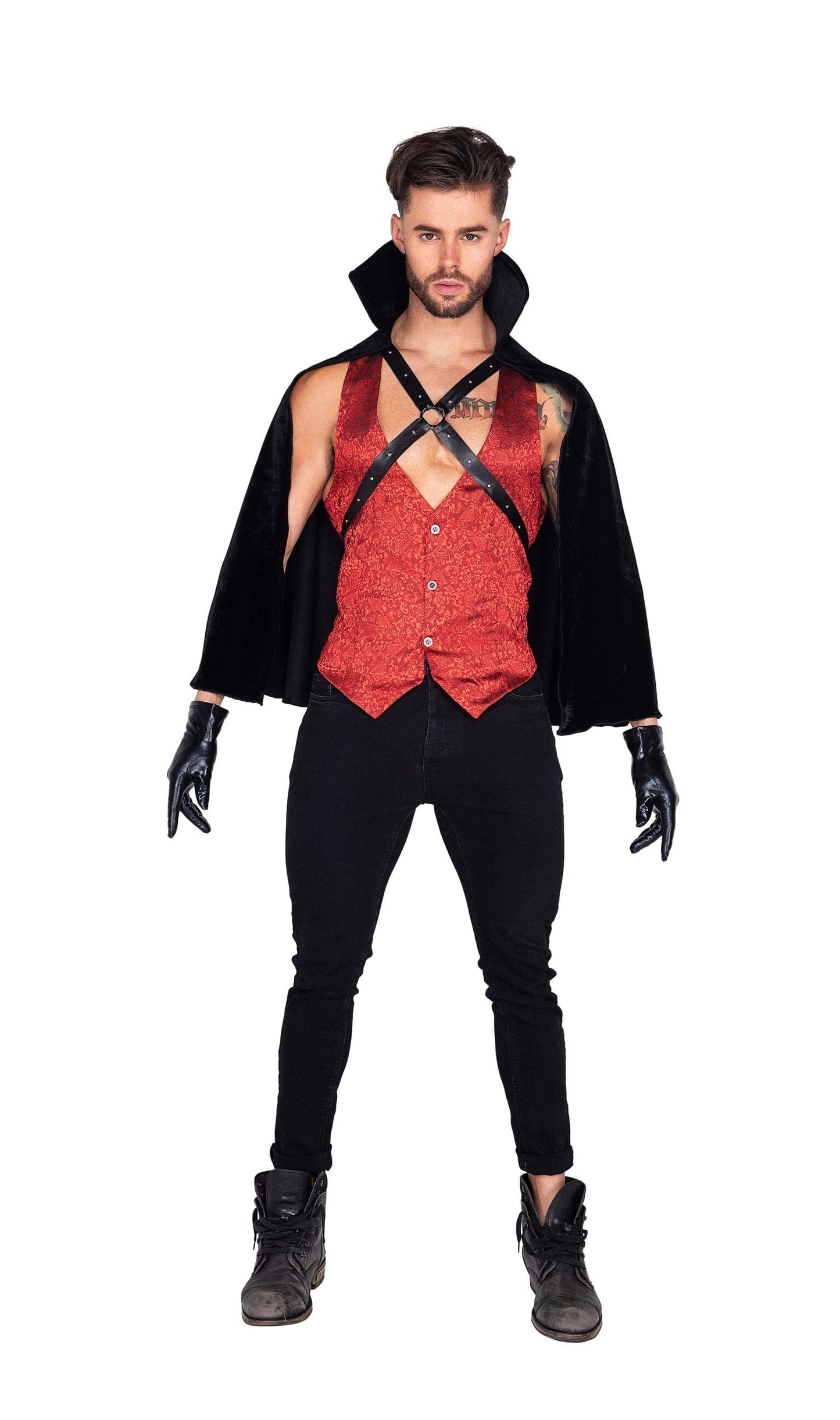 5025 - 3pc Vampire’s Seduction Costumes, mens Exotic Peach Small Black/Red