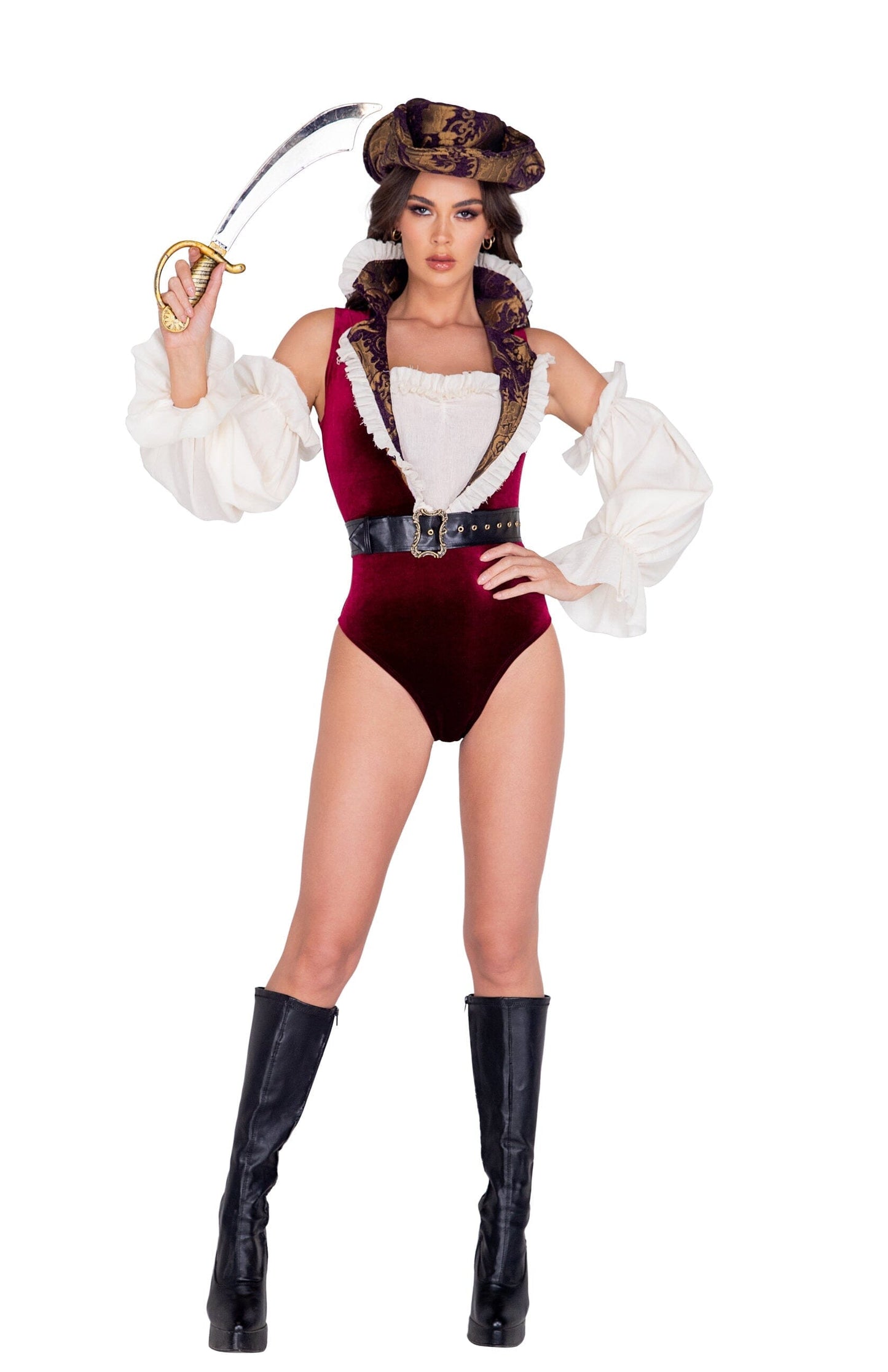 5032 - 5pc Sultry Pirate Costume Costumes, womens Exotic Peach Small Red/Beige