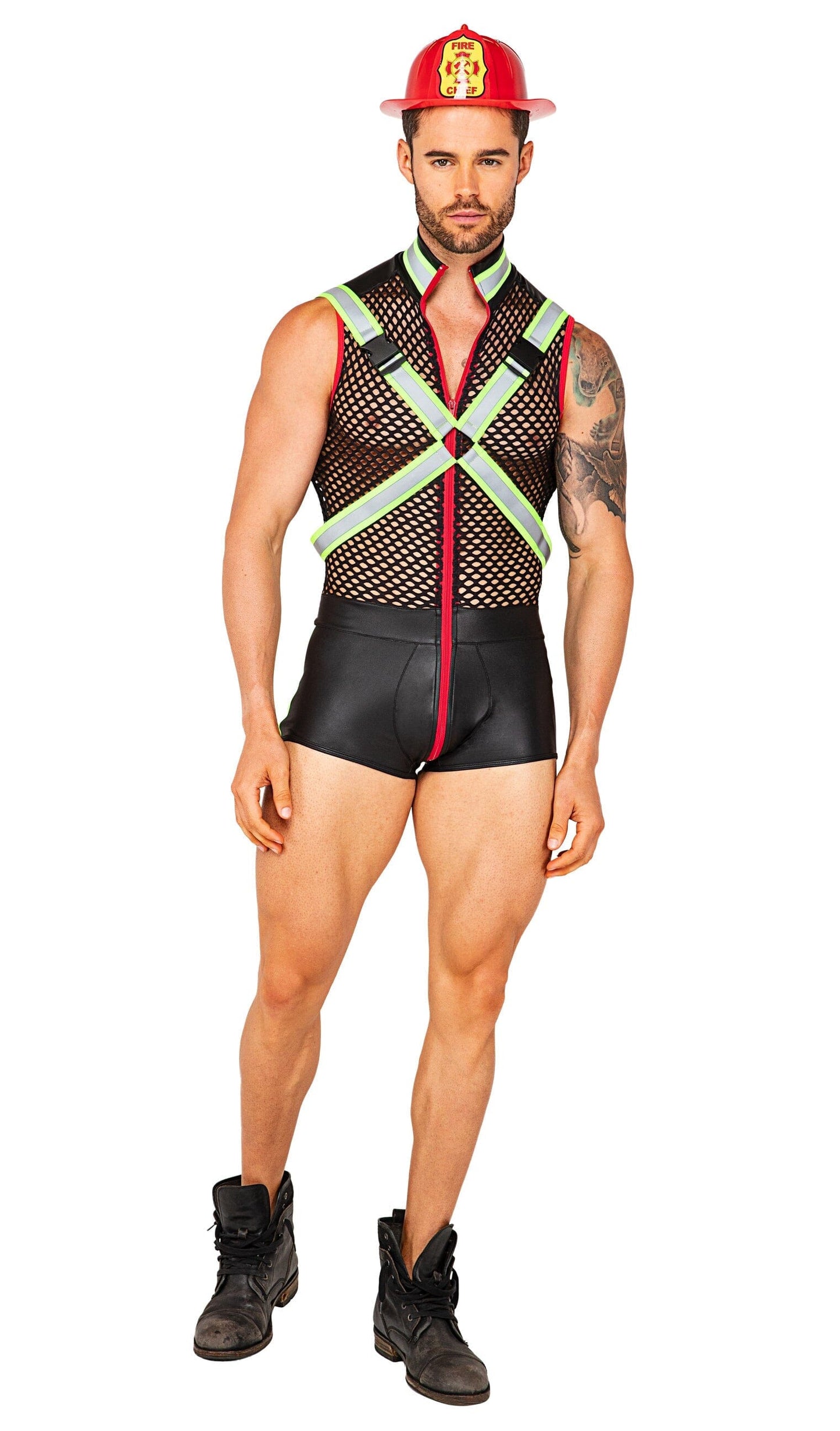 5116 - 3pc Fireman Fever Costumes, mens Exotic Peach Small Black