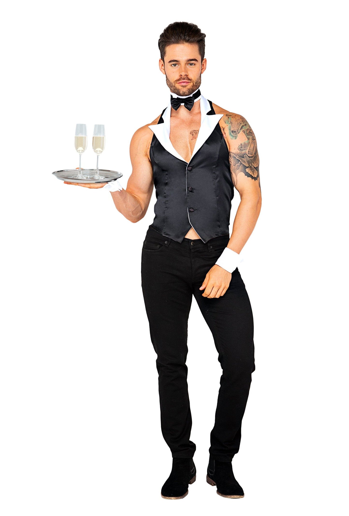 5123 - 4pc Butler Beefcake Costumes, mens Exotic Peach Small Black/White