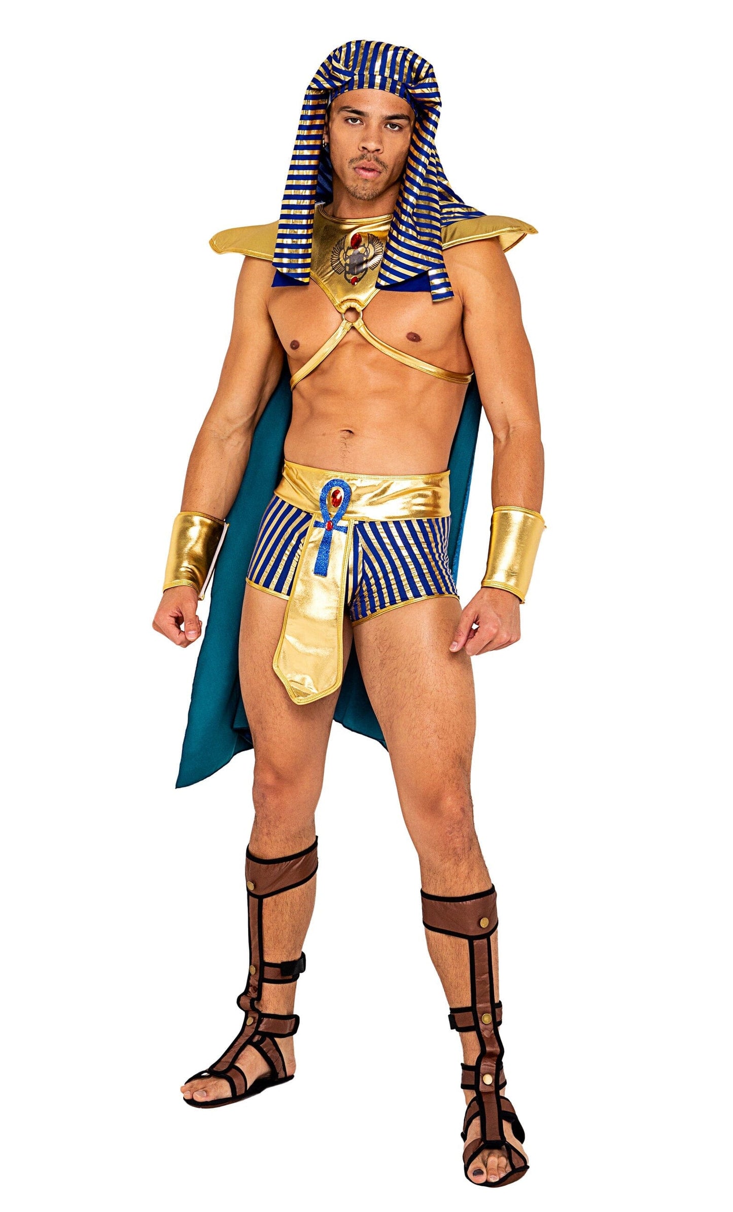 5138 - 5pc Mens King Pharaoh of Egypt Costumes, mens Exotic Peach Small Gold/Blue
