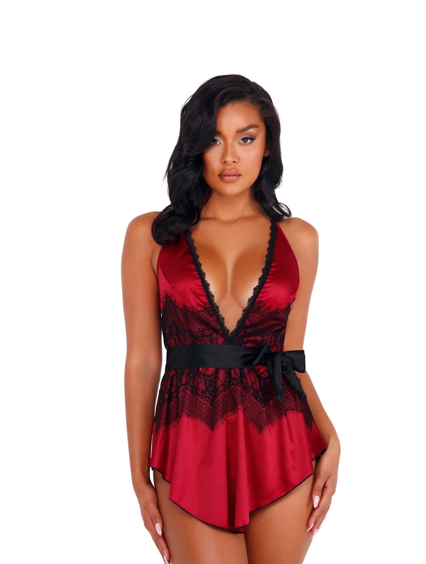 LI398 - 2pc Satin & Lace Babydoll with Tie lingerie Roma Confidential