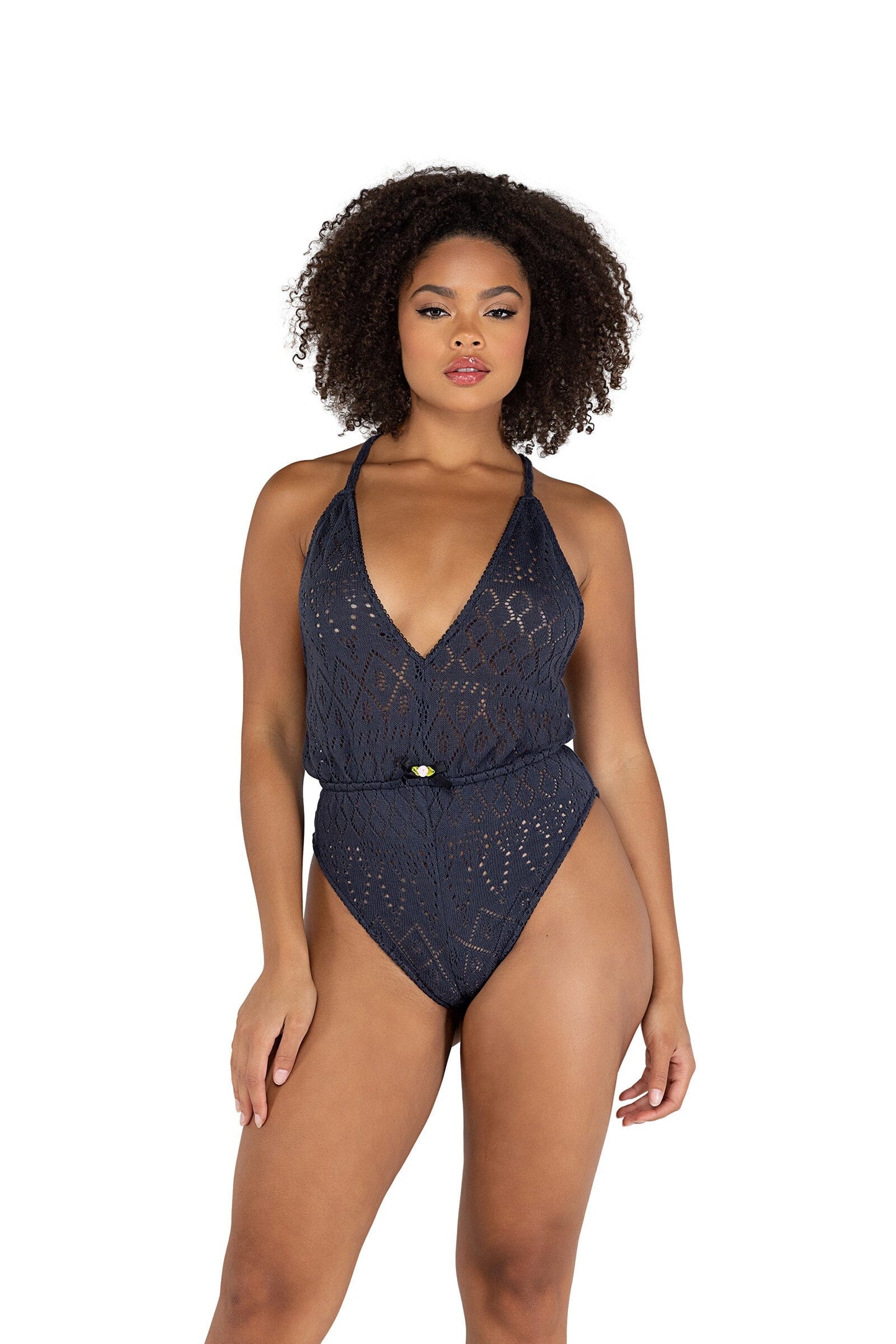 LI497 - Cozy Pointelle Romper Exotic Peach Small Grey