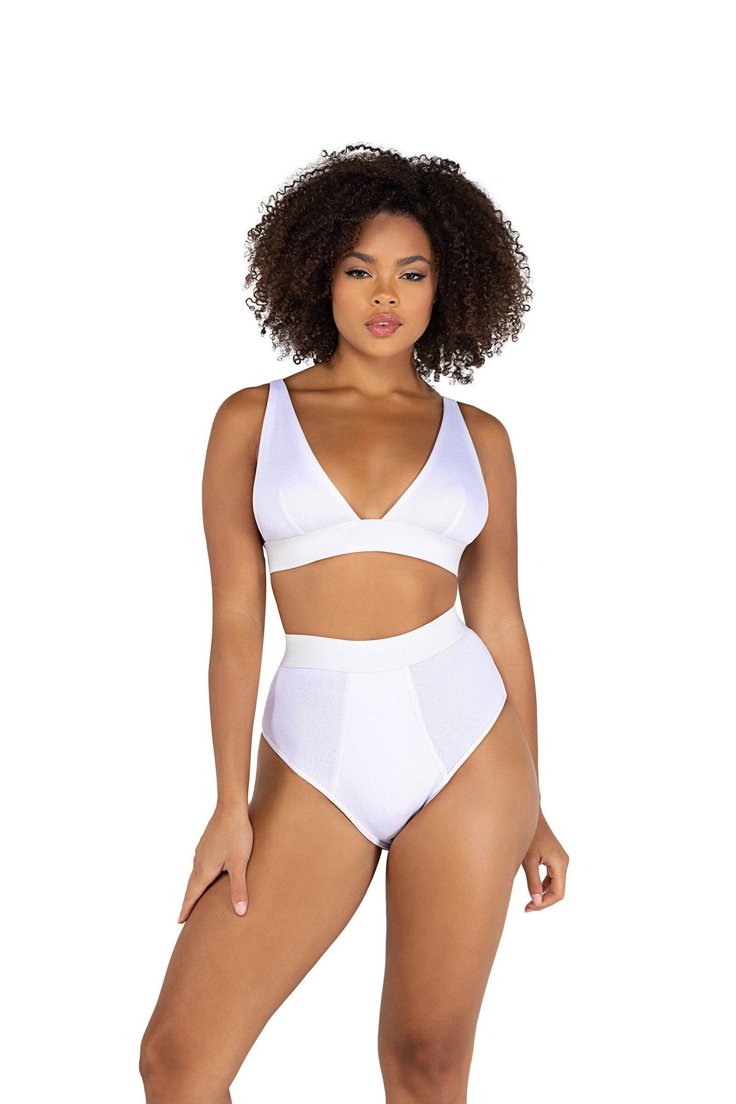 LI502 - 2PC Fitted Rib High-Waisted Bra Set Exotic Peach X-Small White