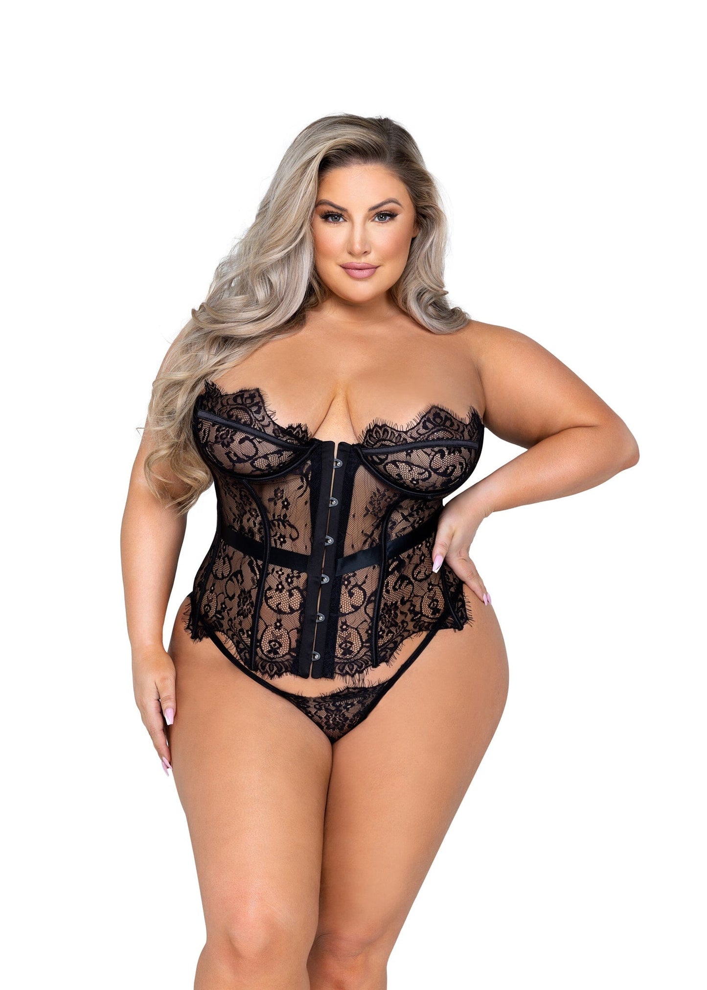 LI556 - Fantasy 2-Piece Bustier Set Exotic Peach 1X Black