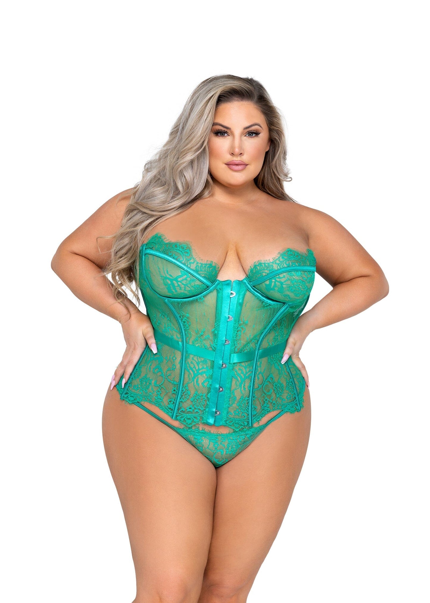 LI556 - Fantasy 2-Piece Bustier Set Exotic Peach 1X Green