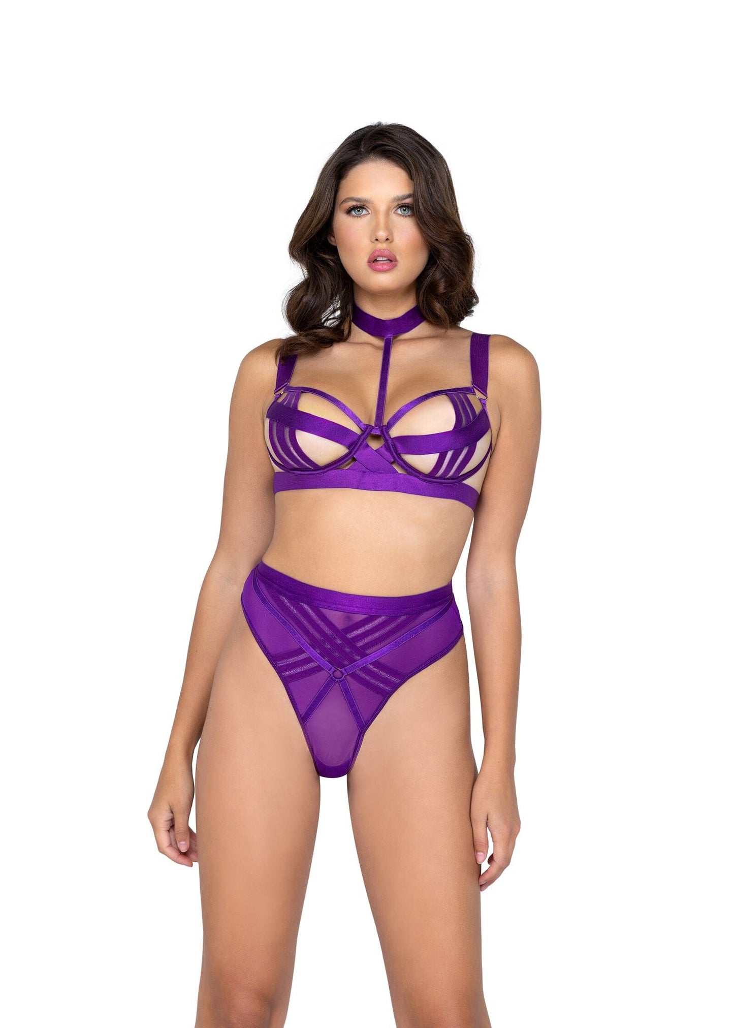 LI559 - Bondage Stripe 2-Piece Choker Set Exotic Peach Small Purple