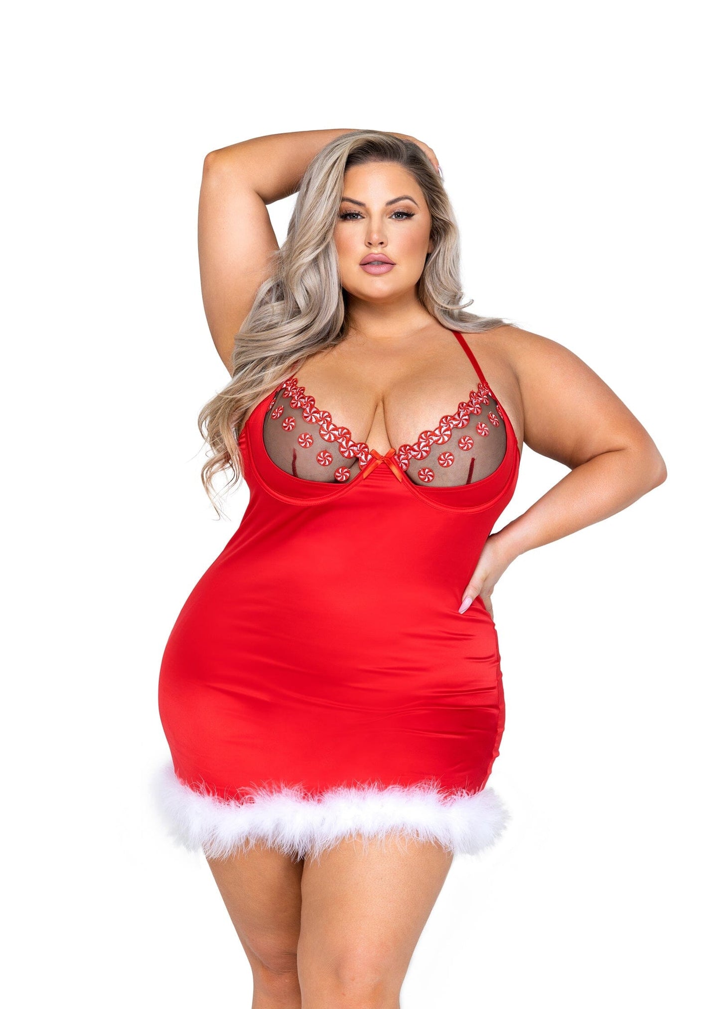 LI574 - Sweet & Sticky Chemise Exotic Peach 1X Red