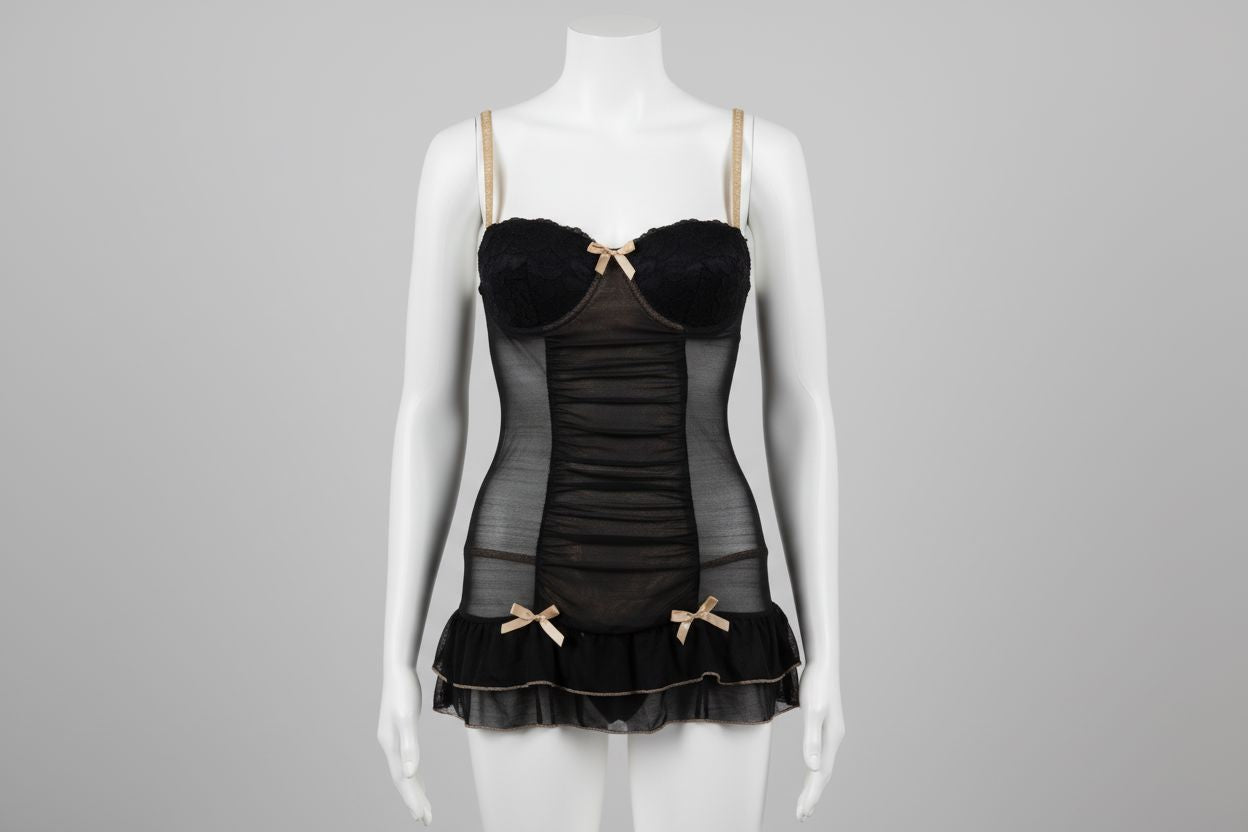 Popsi Black and brushed Gold Lingerie Exotic Peach 