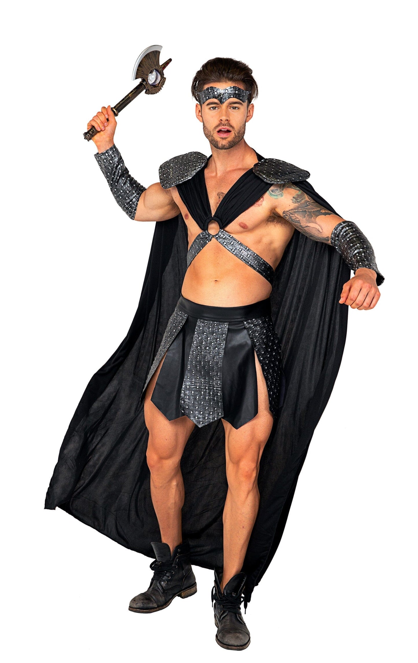 5087 - 4pc Valiant Gladiator Costumes, mens Exotic Peach Small Black/Grey 