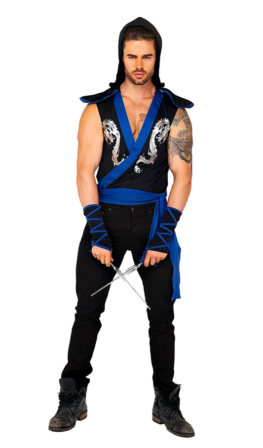 5092 - 3pc Ninja Warrior Costumes, mens Exotic Peach Small Black/Blue 