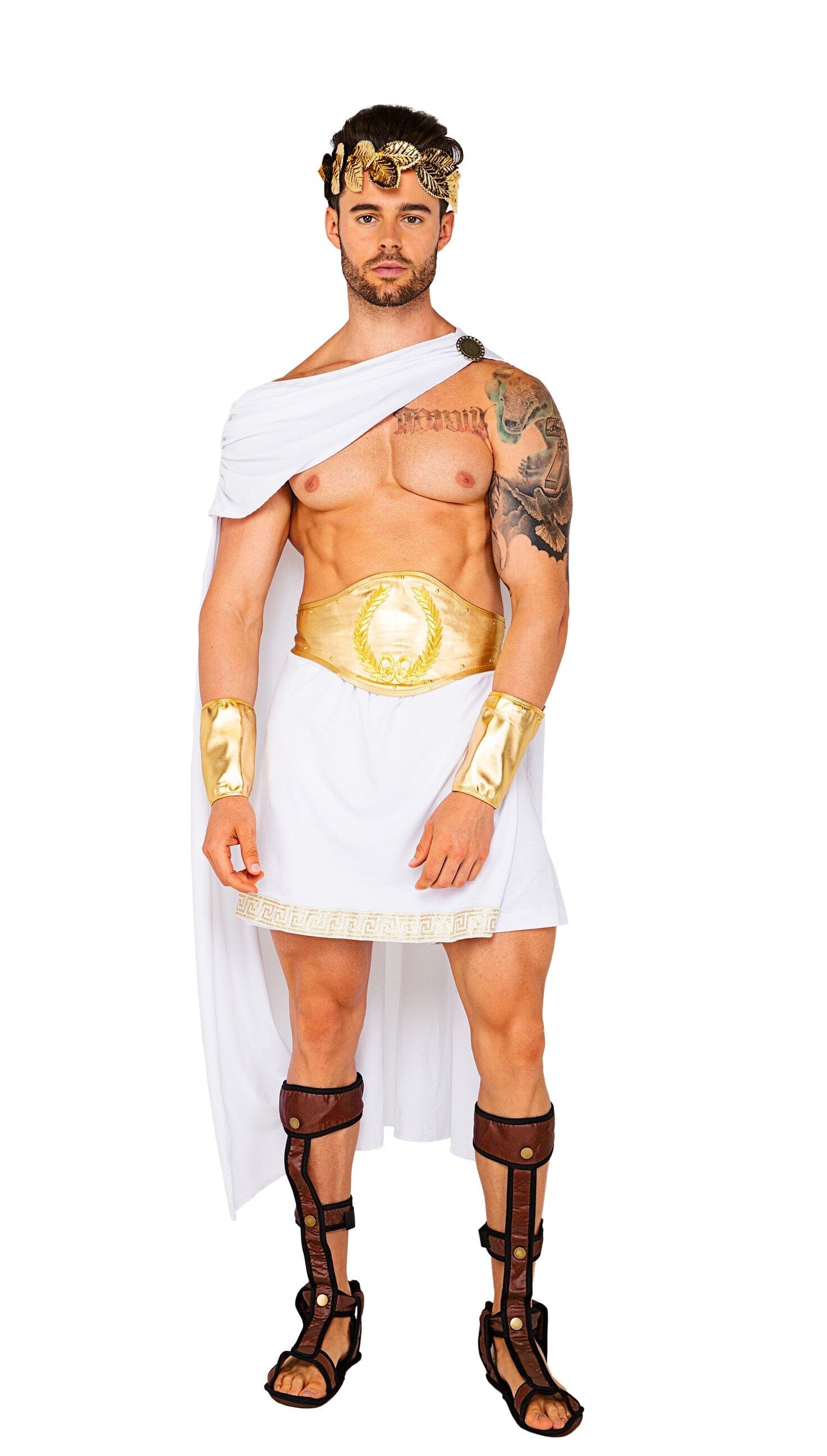 5109 - 4pc Olympian God Costumes, mens Exotic Peach Small/Medium White/Gold 