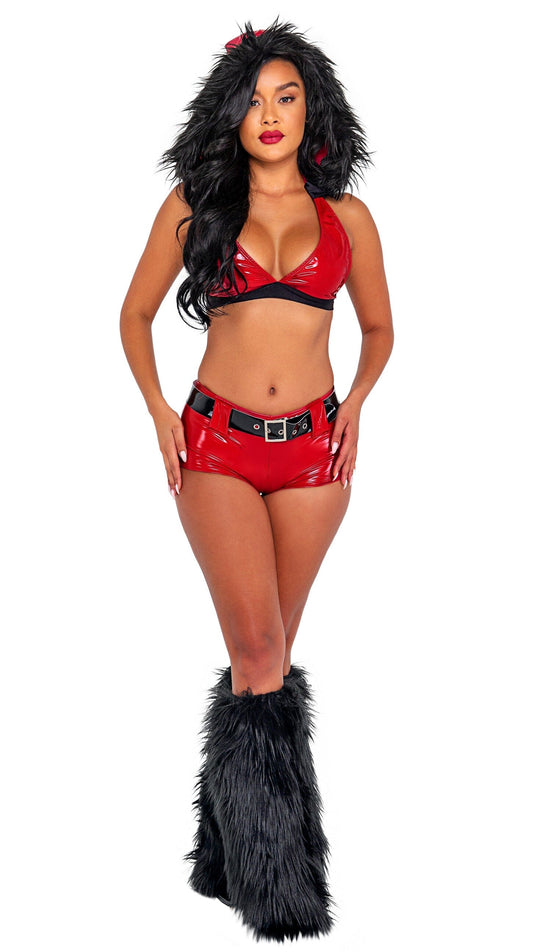 C202 - 3pc Playful Santa Costumes, womens Exotic Peach Small Red/Black 