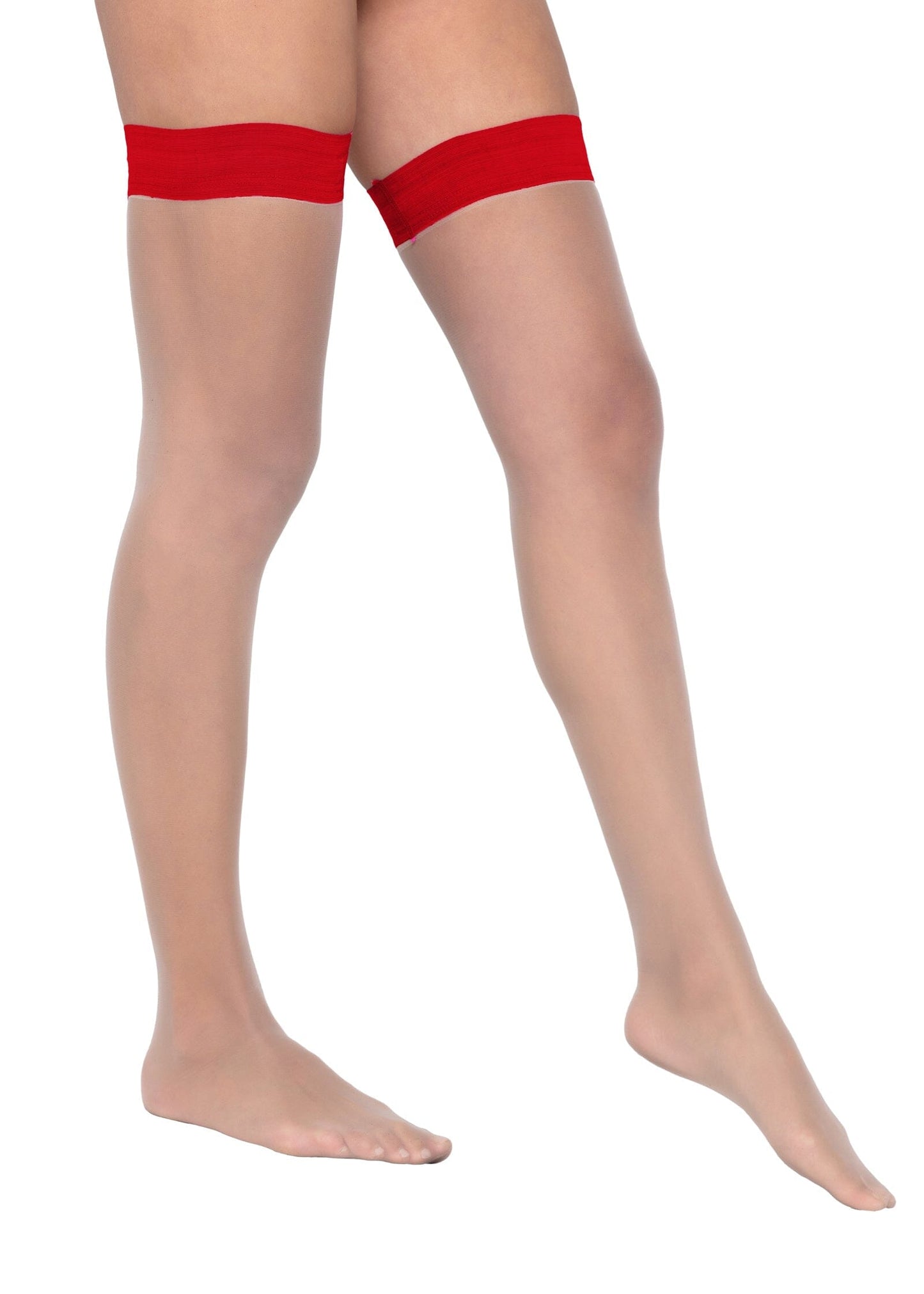 LI539 - Colored Stay up Stockings Exotic Peach One Size Red 